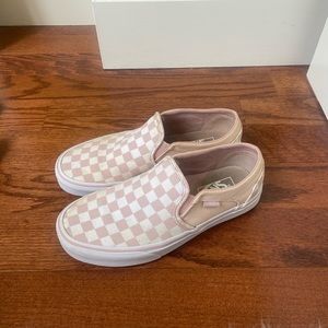 Pink checkered slip on vans